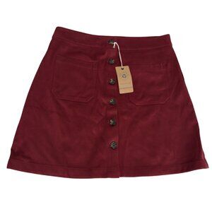 Marine Layer Re-Spun Myra Mini Skirt Cabernet Button-Front (8) front pockets new